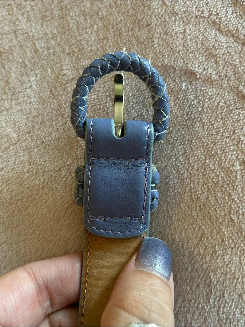 Talbots vintage periwinkle leather belt with braided buckle and loop size M